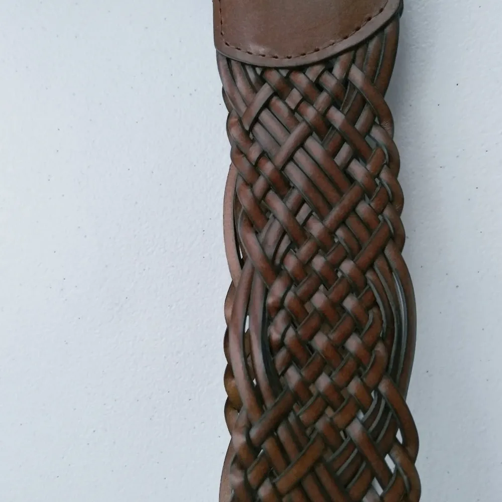 BRAIDED Wide Leather Belt Brass Buckle Statement Size XL - Image 4