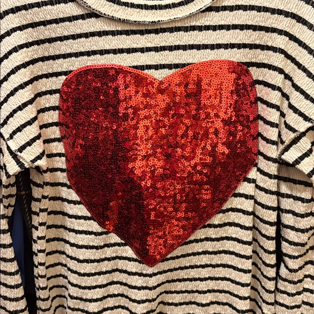 Heimish USA Striped Knit Sweater w/ Red Sequin Heart – Size Small – New - Image 4
