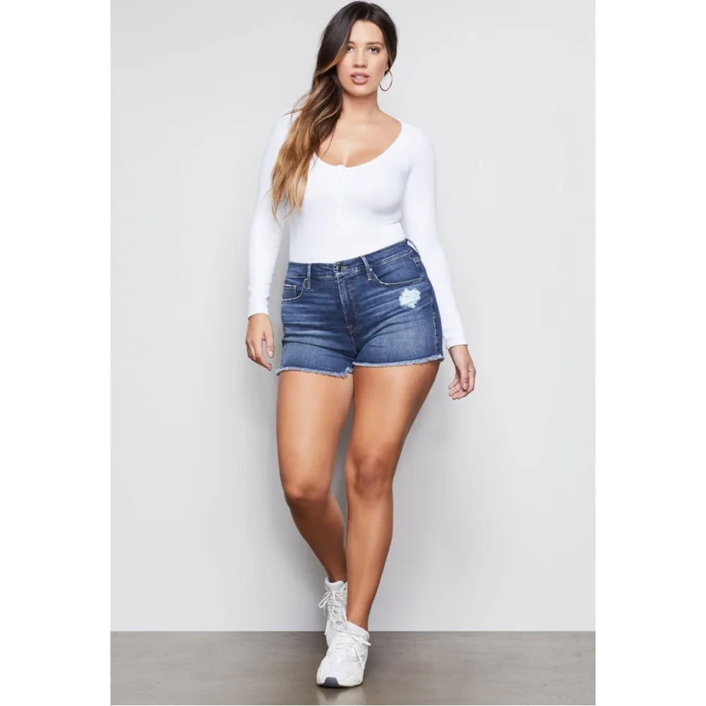 Good American White Micro Rib Scoop Neck Medium Coverage Long Sleeve Bodysuit - Image 9