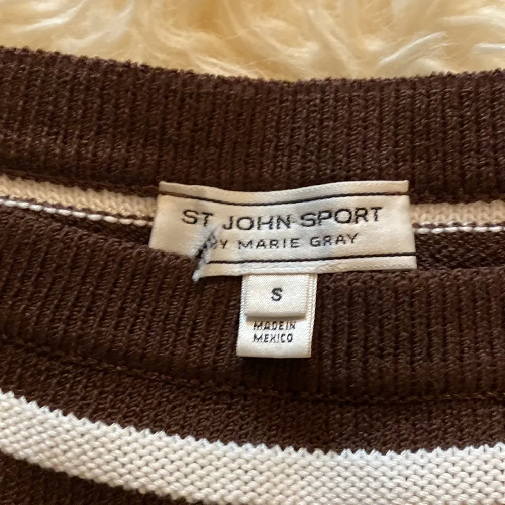 St. John Sport Women’s Brown & White Striped Cropped Knit Sweater Sz Sm - Image 82