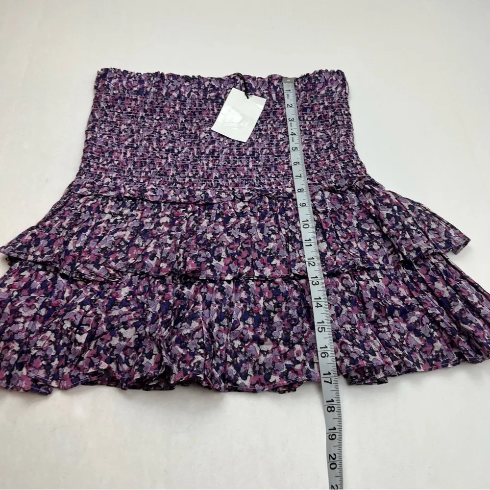 ISABEL MARANT ETOILE Purple Ditsy Floral Smocked Ruffle Tier Mini Skirt SZ 8 NEW - Image 9
