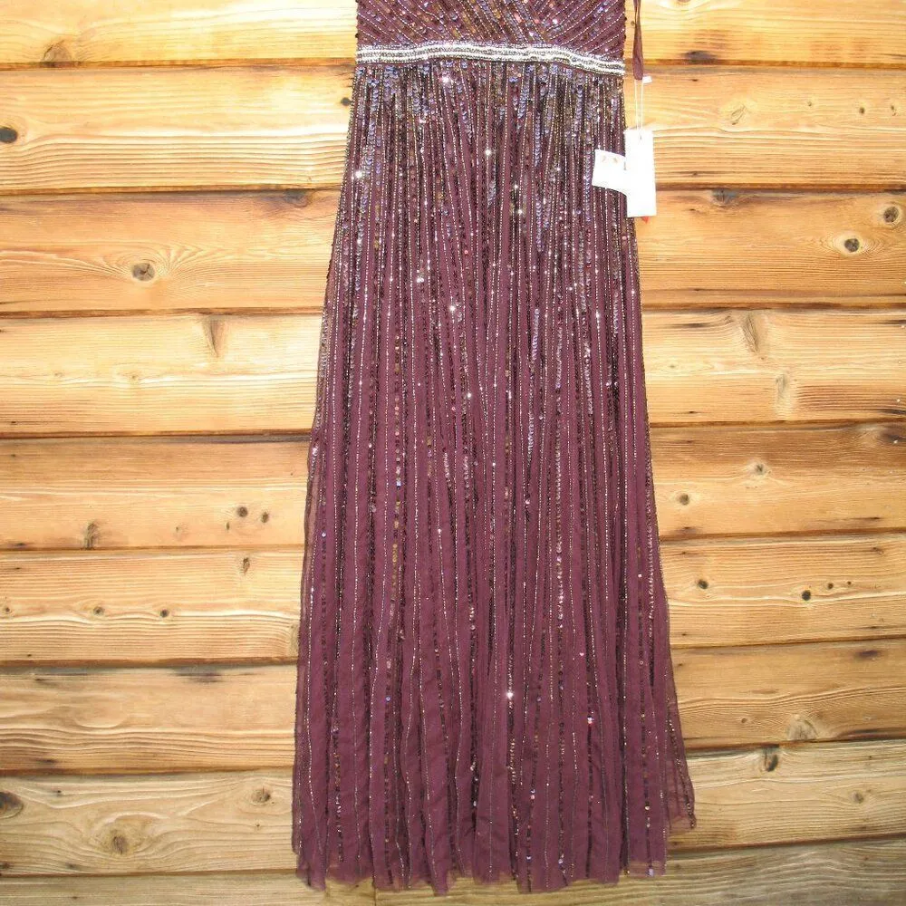 Mac Duggal Womens Purple Sequin Wrap Over Ruffle Cap Sleeve Gown Dress 5502 - Image 10