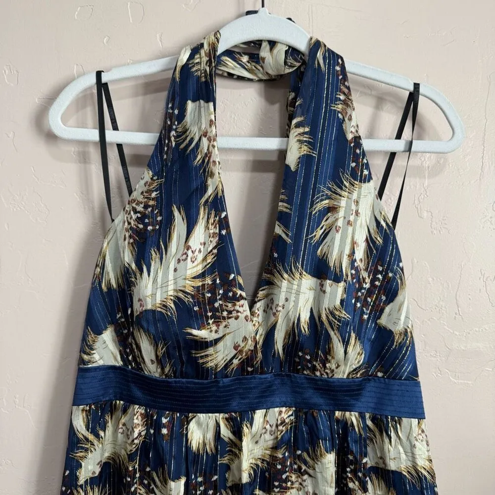 NWT LAUNDRY by Shelli Segal Blue and Metallic Gold Halter Dress  Sz 12 - Image 2