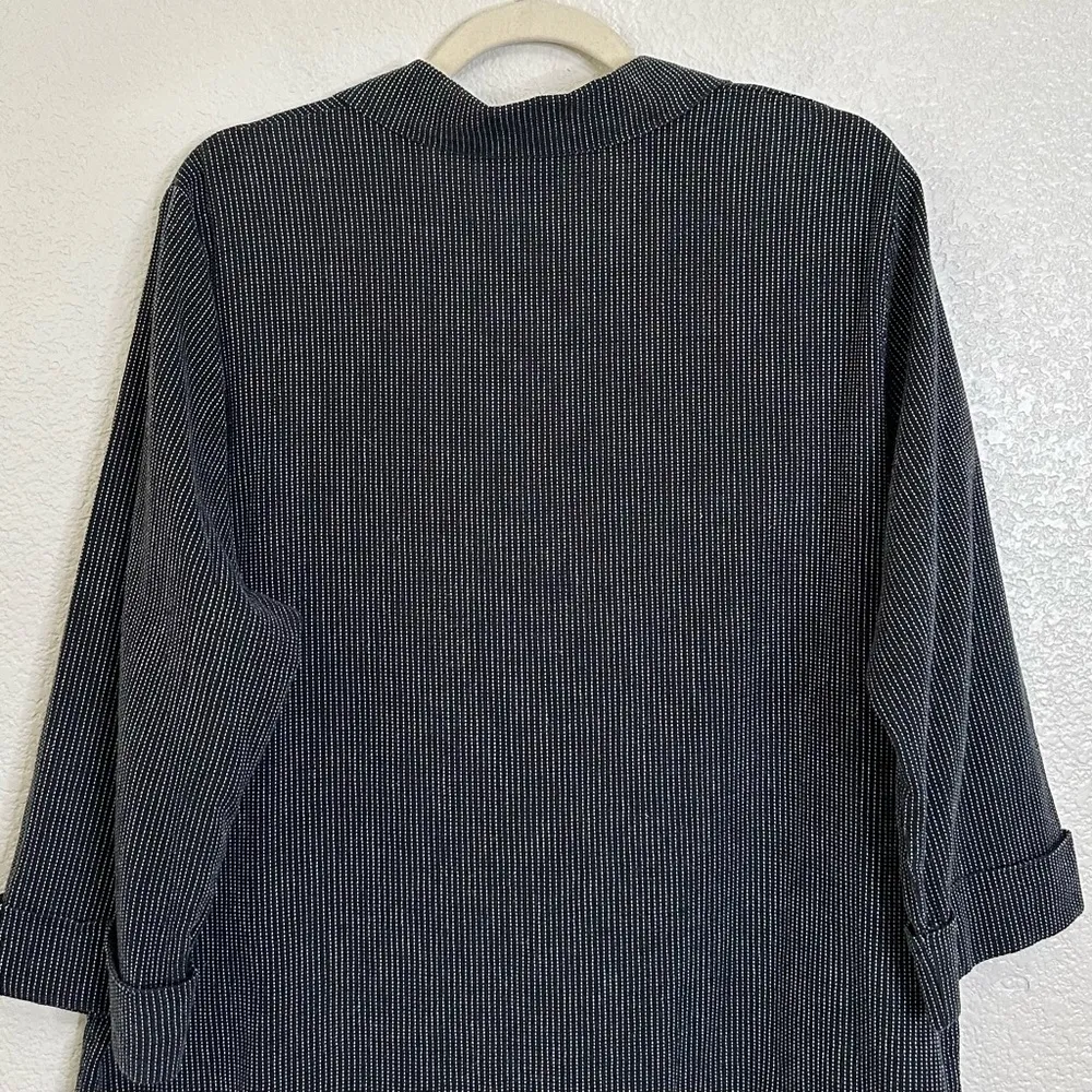 Hot Cotton Linen Blend Black White Striped Button Down Tunic Shirt, Size XL - Image 8