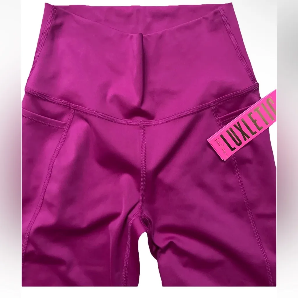 LILLY PULITZER LUXLETIC UPF 50+ CARPE VITA FLARE MULBERRY LEGGINGS SMALL $118 - Image 3