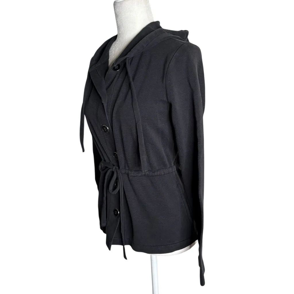 Liz Claiborne Hooded Button Up Cardigan Jacket Small Black Sweatshirt Hoodie - Image 3