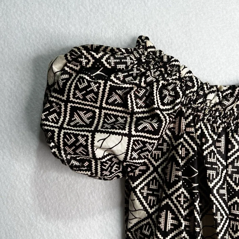 Mini Tent Dress Brown White Size Small‎ Made In USA Ethnic Print Hand Sewn - Image 7