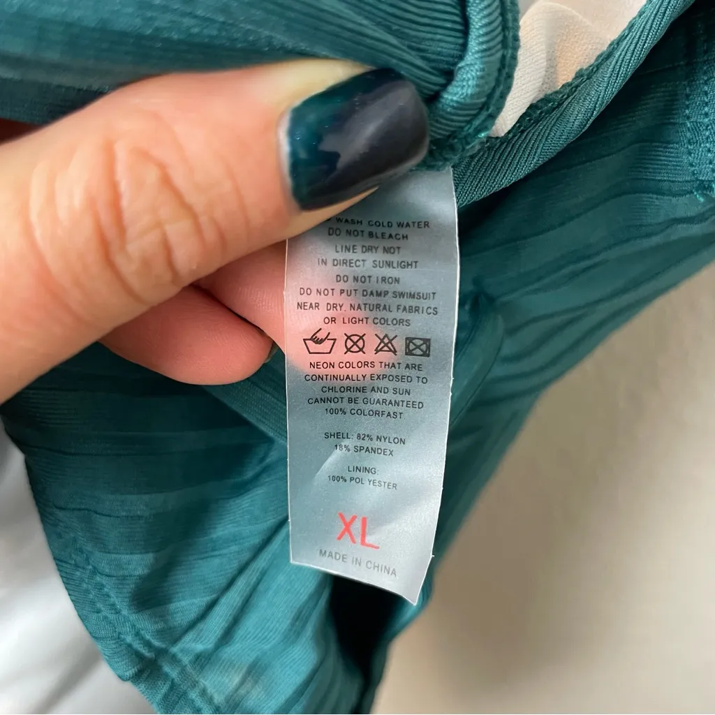 Teal Ribbed Belted Swimsuit Size XL Green - Image 6