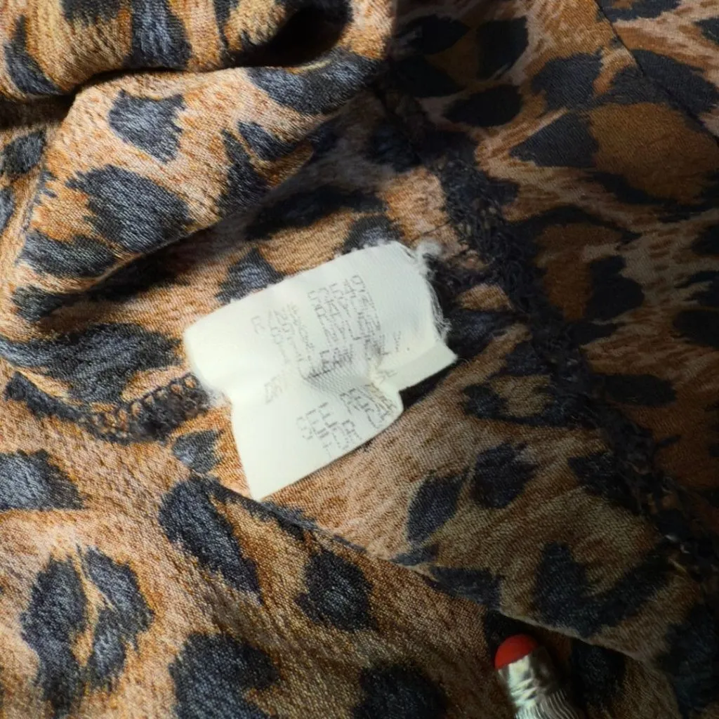 Vintage 90s Cheetah Print Long Sleeve Wrap Dress Size 12 Mobwife Leopard - Image 11