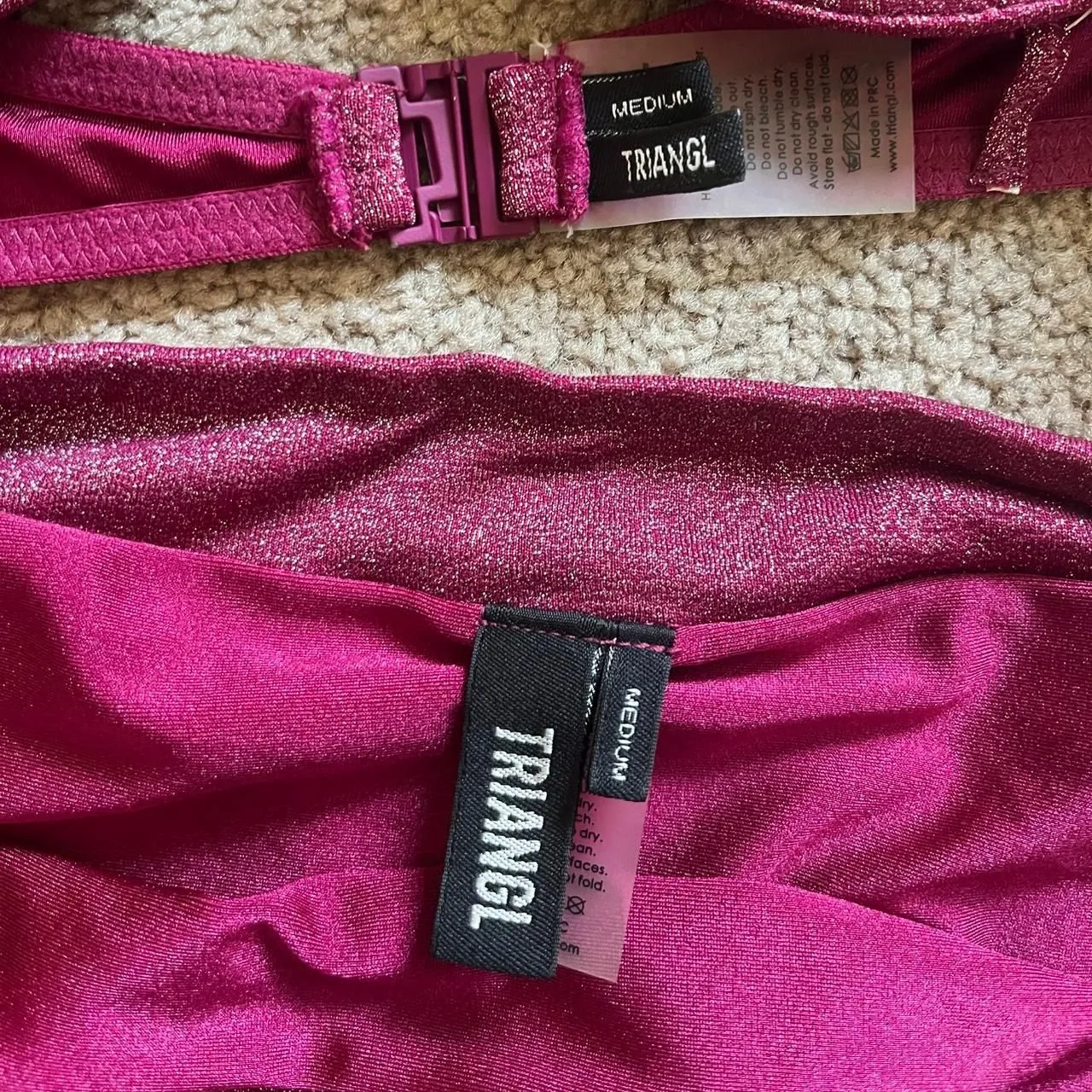 Triangl Women's Pink and Burgundy Swimsuit - Image 3