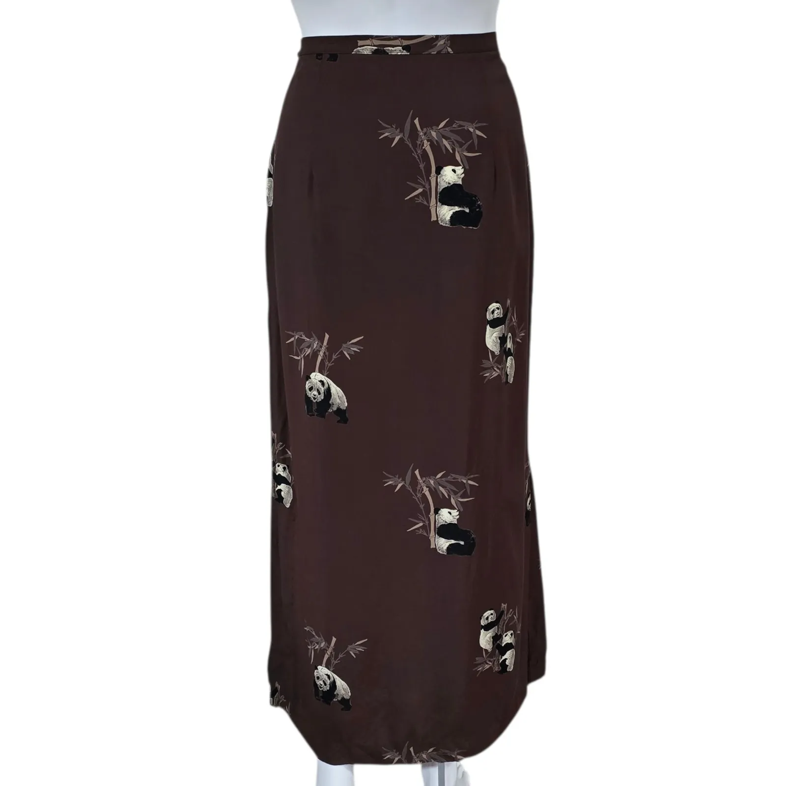 Vintage ILYSE HART LTD 90s Maxi Skirt Brown Panda Print 12 Fairy Cottagecore - Image 2