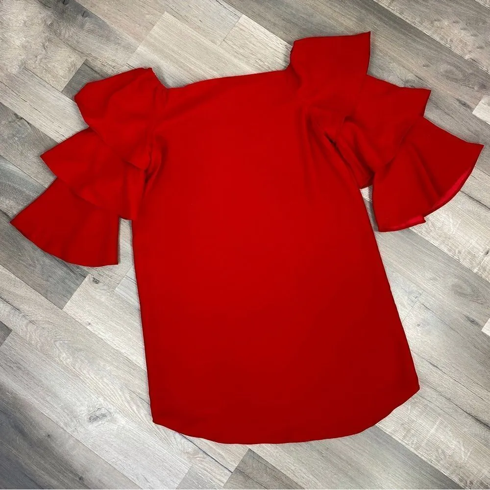Nanette Lepore Red Riding Hood Off The Shoulder Shift Dress Red Tiered Sleeve 6 - Image 14