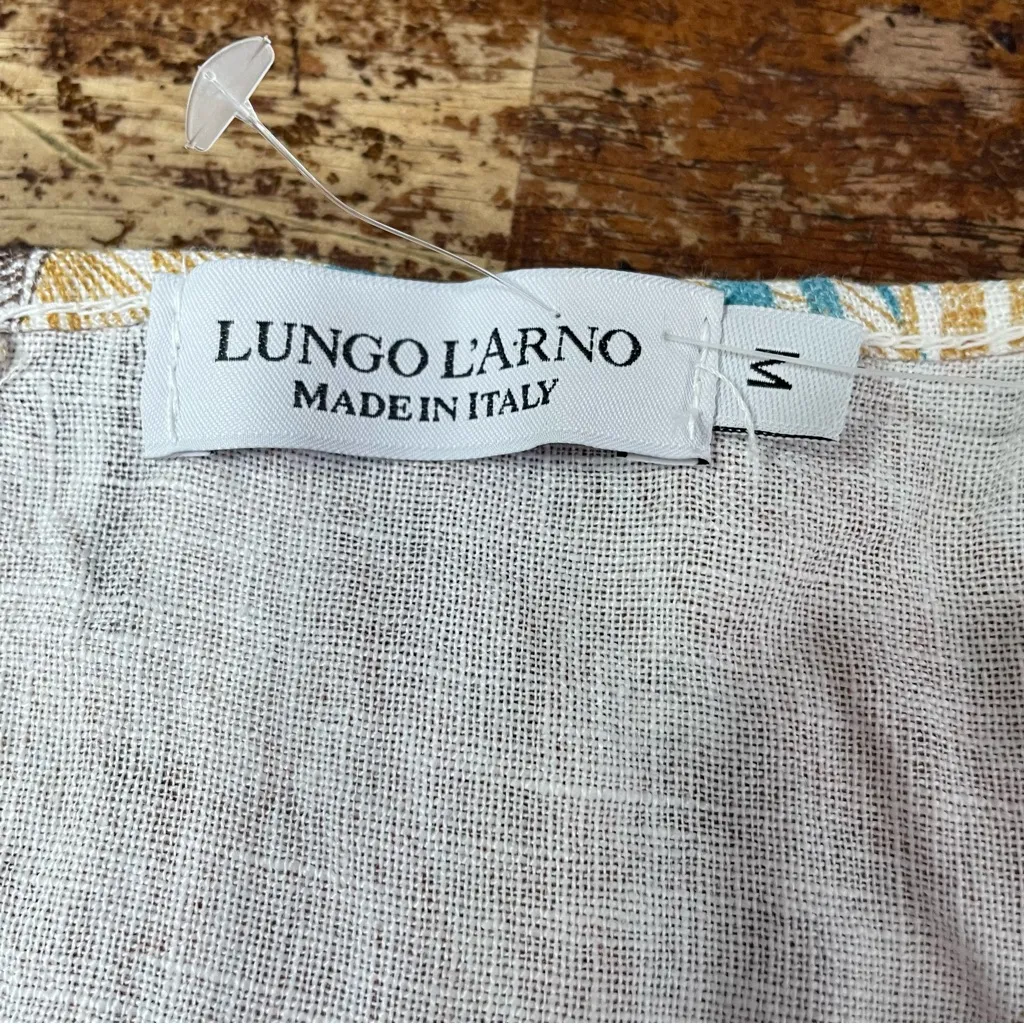 Lungo L’Arno Linen Tropical‎ Slip Dress Made In Italy Pockets Size Medium White - Image 5