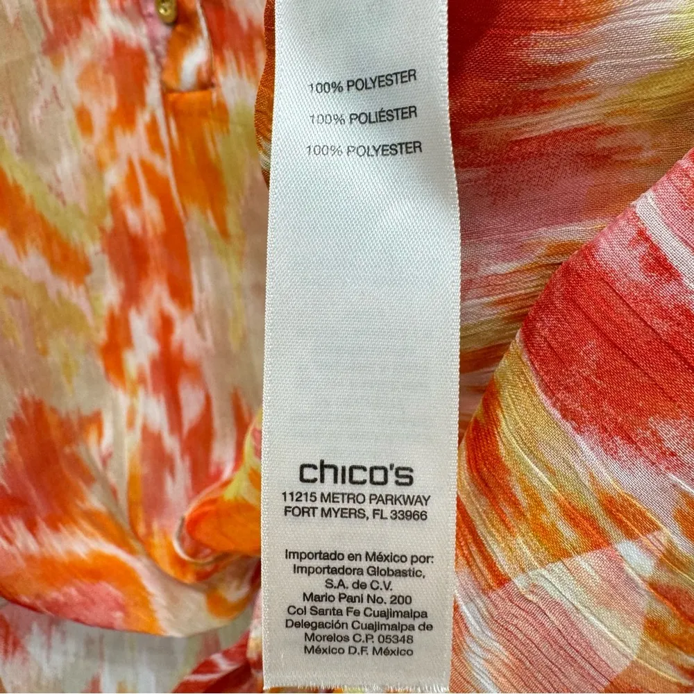 Chico’s Summer Ikat in Watermelon Fizz Sheer Knot Front Top Sequins & Buttons - Image 13