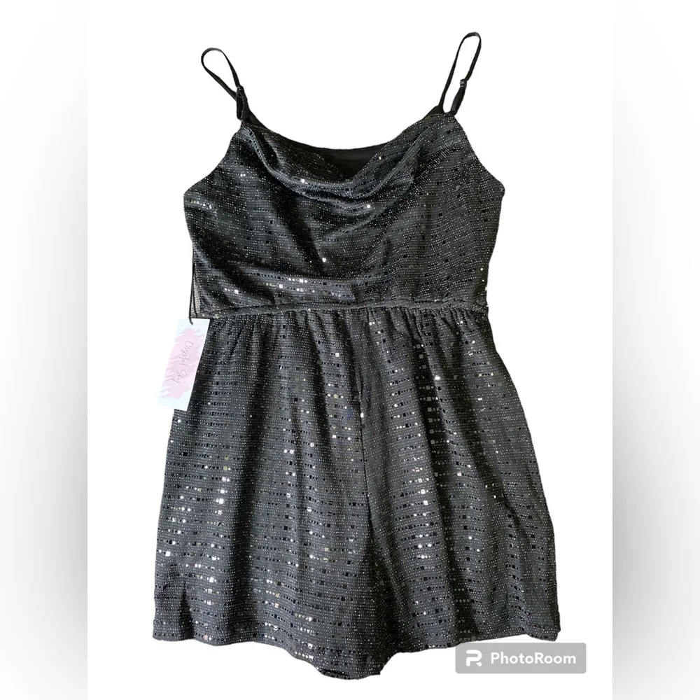 NWT Crystal Sky sequins romper size S Black - Image 2
