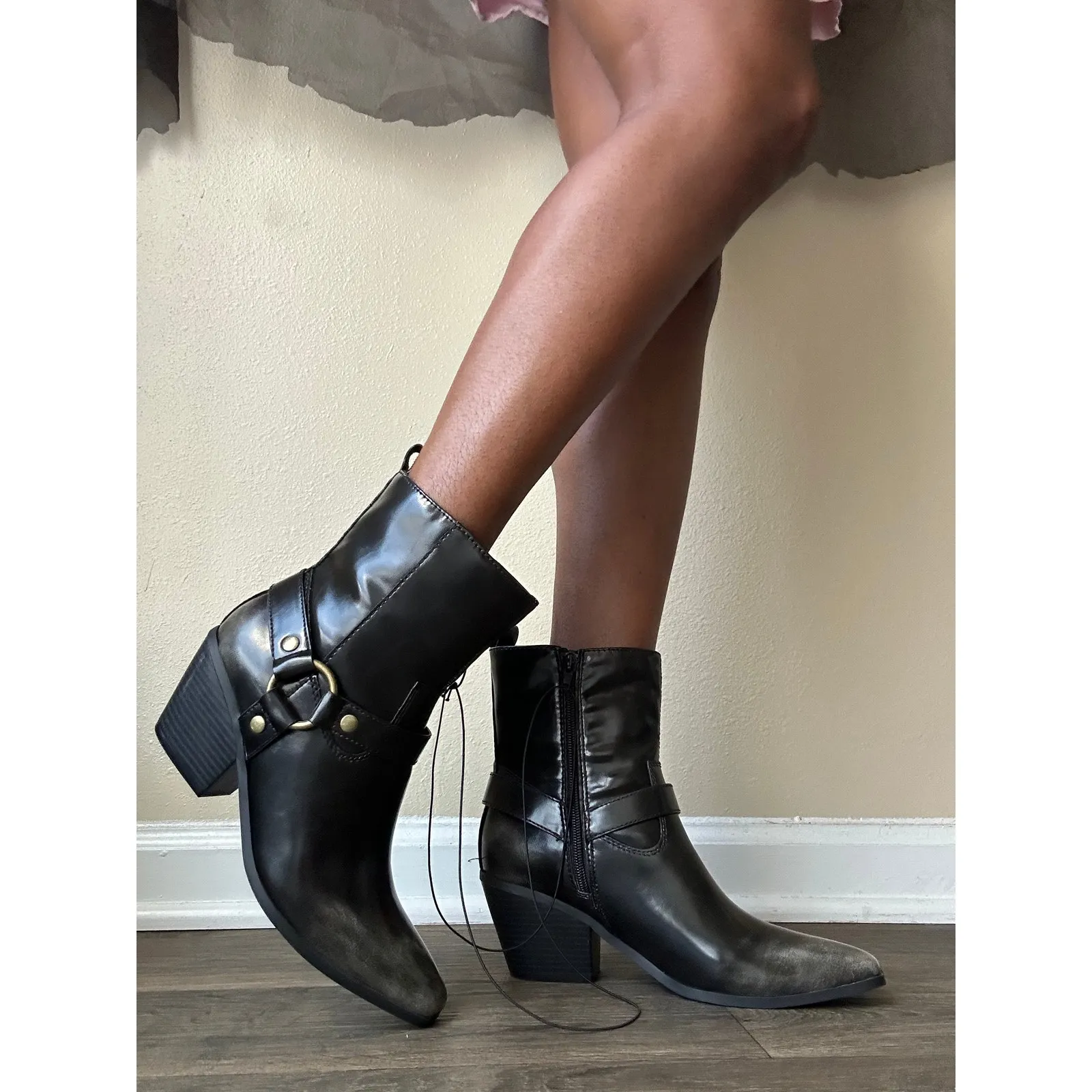 London Rag Dark Olive Green Side Buckle Western Style Ankle Boots Size 8 - Image 2