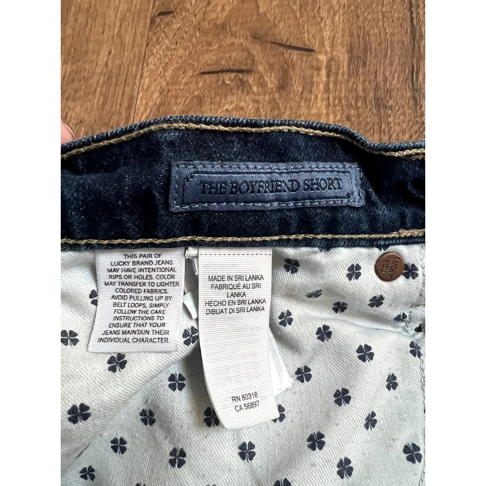 Lucky Brand Jean Shorts Women’s 2/26 Boyfriend Distressed Dark Wash Button UP - Image 4