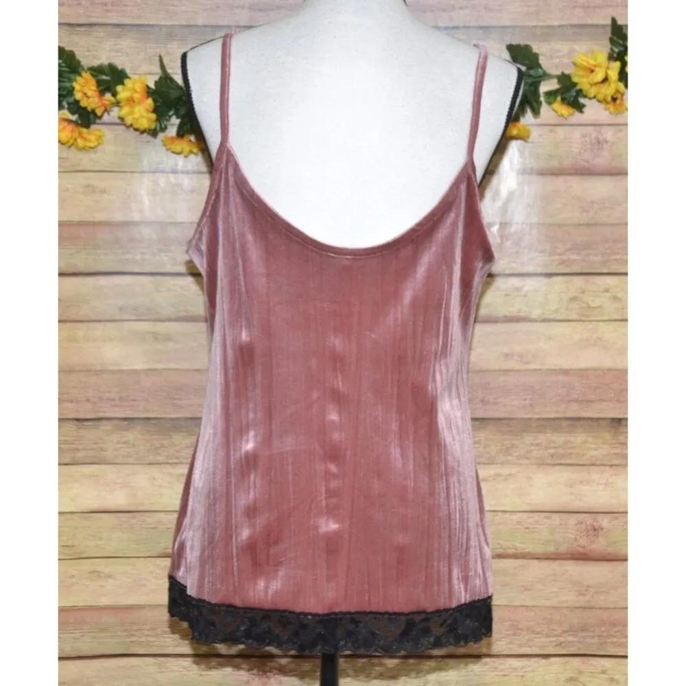 Y2K No Boundaries Ladies XL 15 Rose Pink Velvet Black Lace Baby Doll Tank Top - Image 6