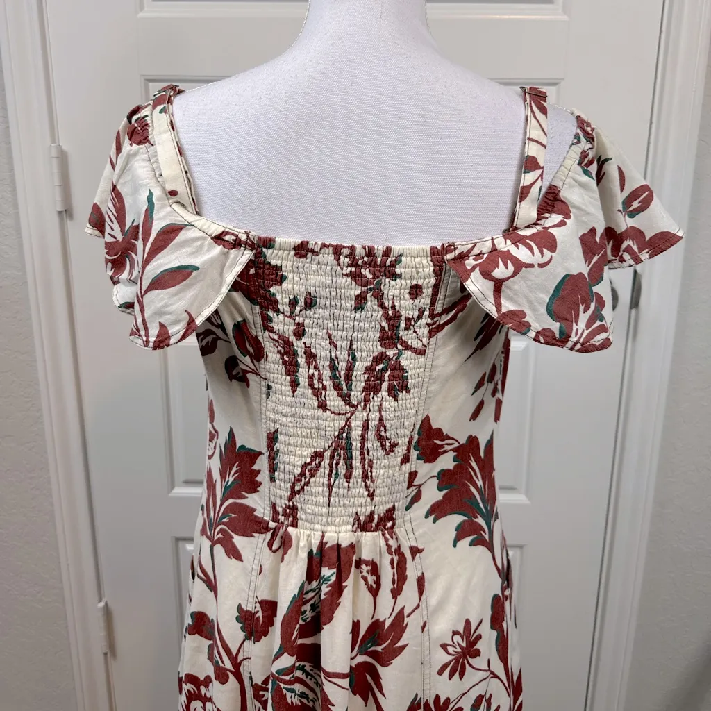 Anthropologie Women's Oahu Off The Shoulder Boho Floral Linen Midi Dress Size 8 - Image 7