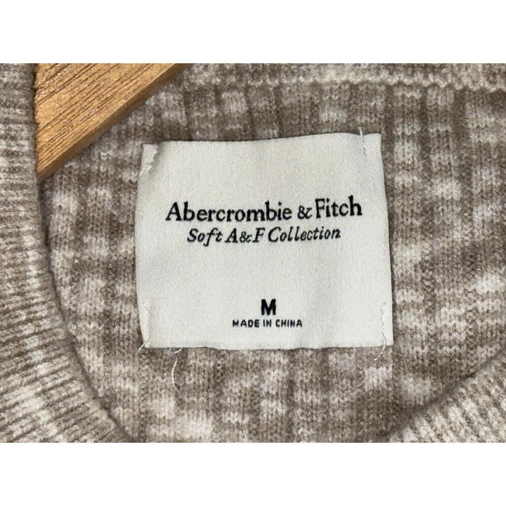 Abercrombie & Fitch Soft AF Tan Ribbed Knit Long Sleeve Crew Neck Sweater Size M - Image 3