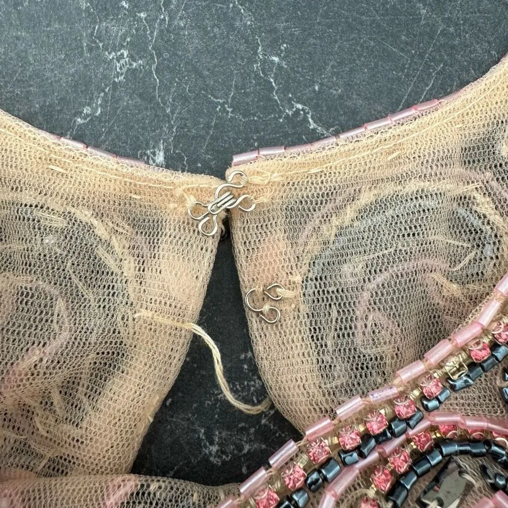 Sherri Hill Cropped Halter Top Embroidered Beaded Pink Grey Prom Bollywood Sz 8 - Image 4