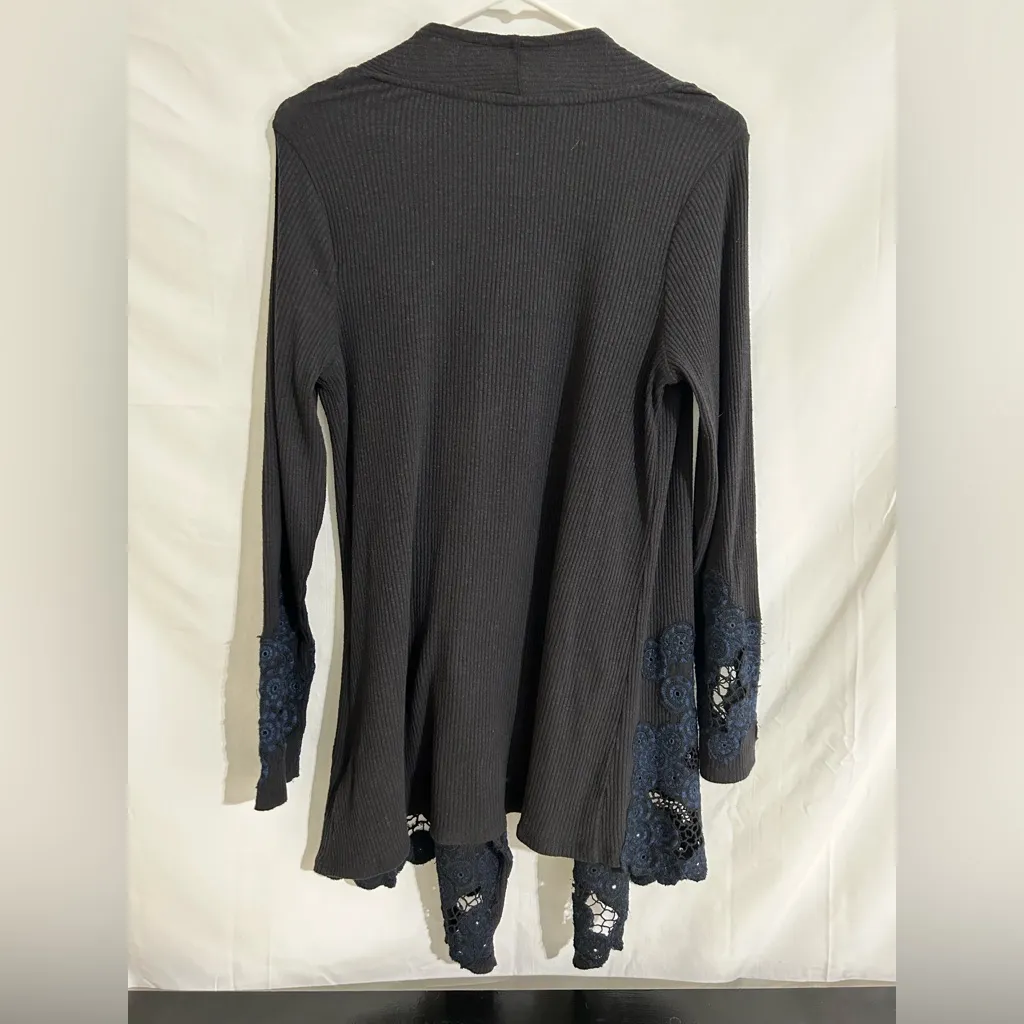 Soft Surroundings Lucy Topper Twilight Embroidered Blue Ribbed Cardigan Medium - Image 4