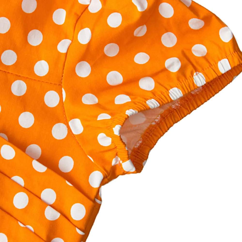 Vibrant Orange Polka Dot Rockabilly Dress - Image 3
