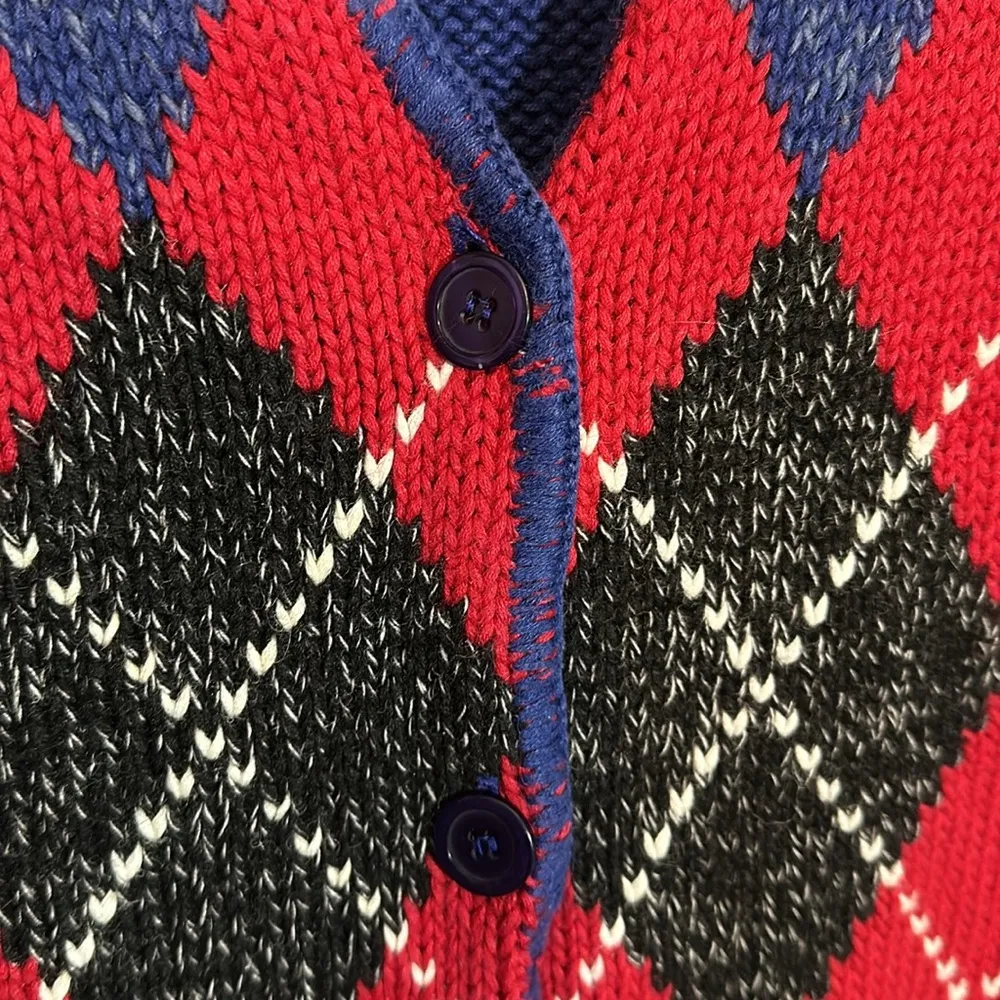 Bechamel Casual Vintage 1990s Blue Red Argyle Plaid Sweater Vest Large - Image 10