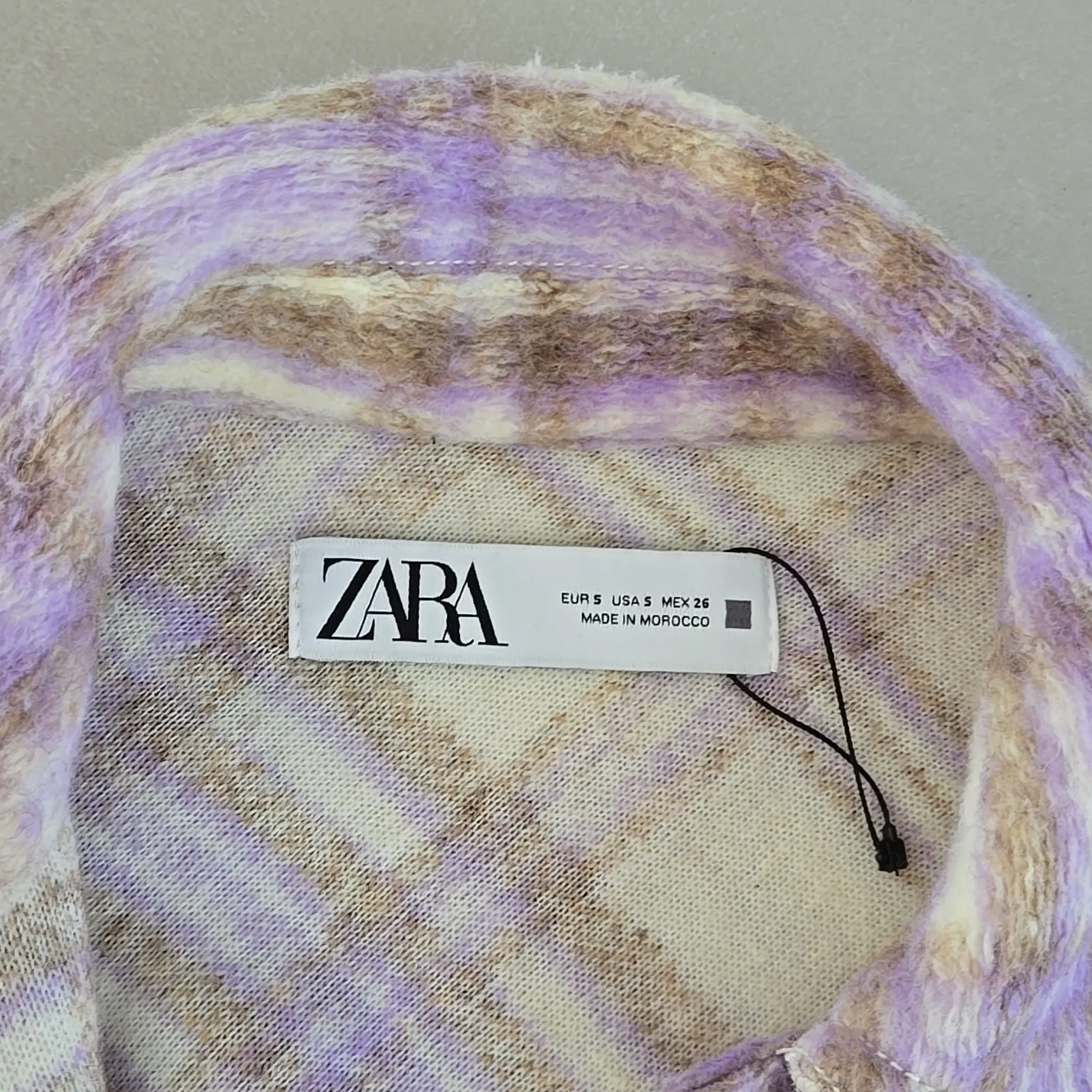 Zara Plaid Cropped Jacket in Purple and Cream - Image 7