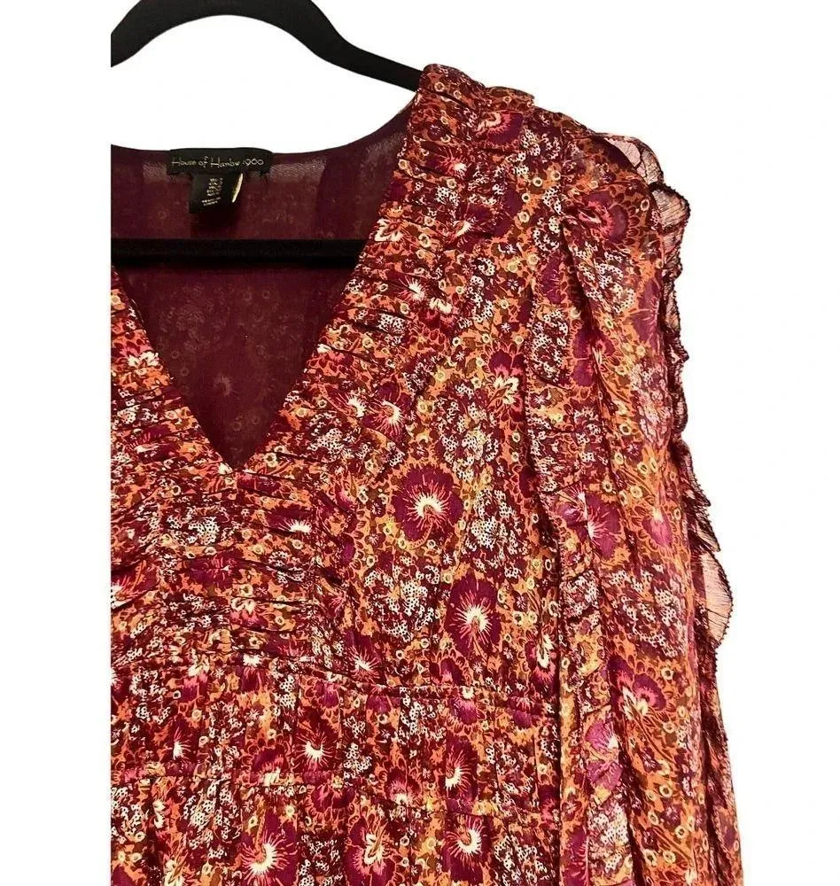 House of Harlow 1960 Mini floral w/gold accent ruffle dress Purple Size 2 - Image 5