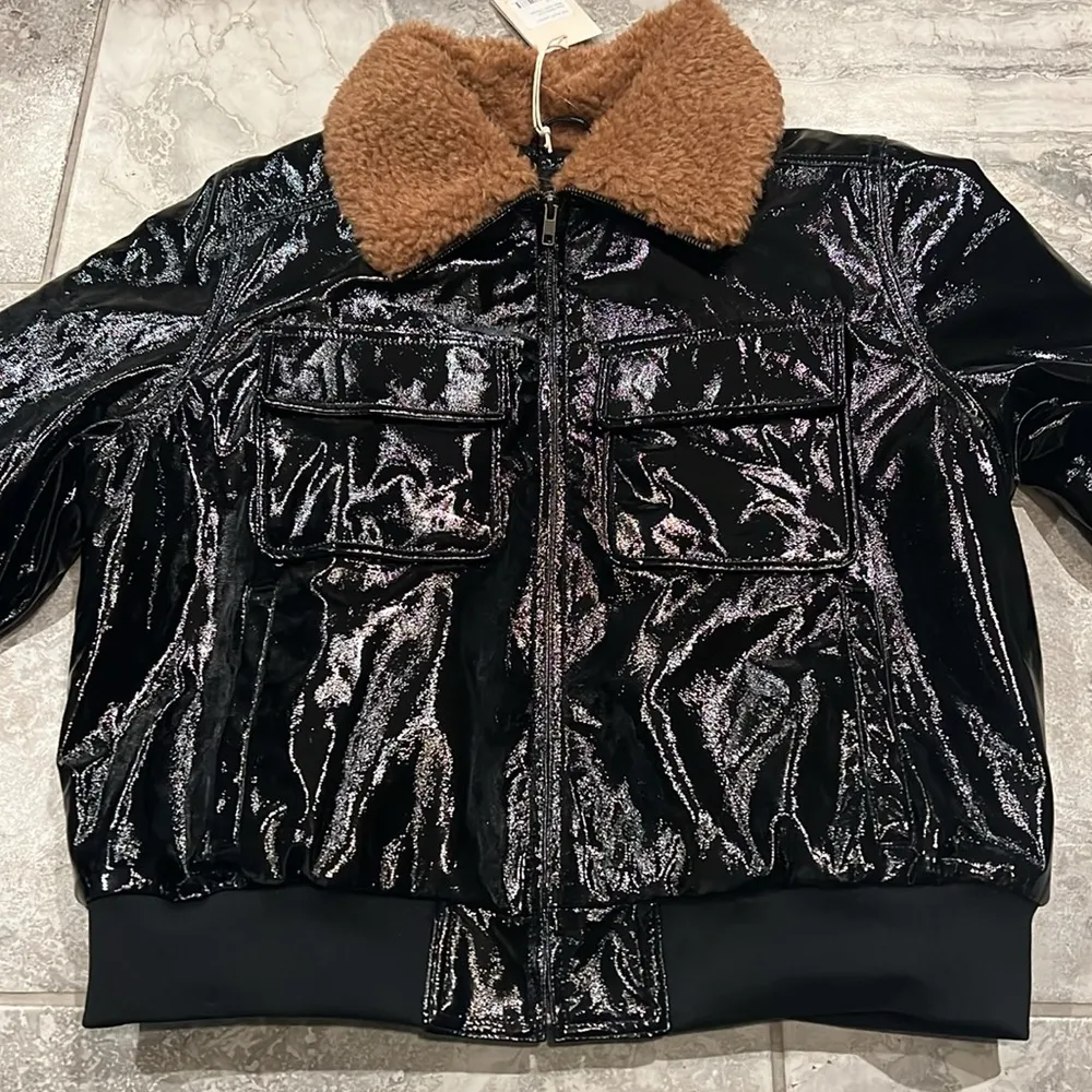 Mother * Pilot Faux Patent Leather Jacket, Black Size XL New w/Tag - Image 4