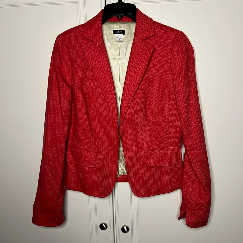 J.Crew 100% Wool Red Herringbone Blazer | Size 4 - Image 2