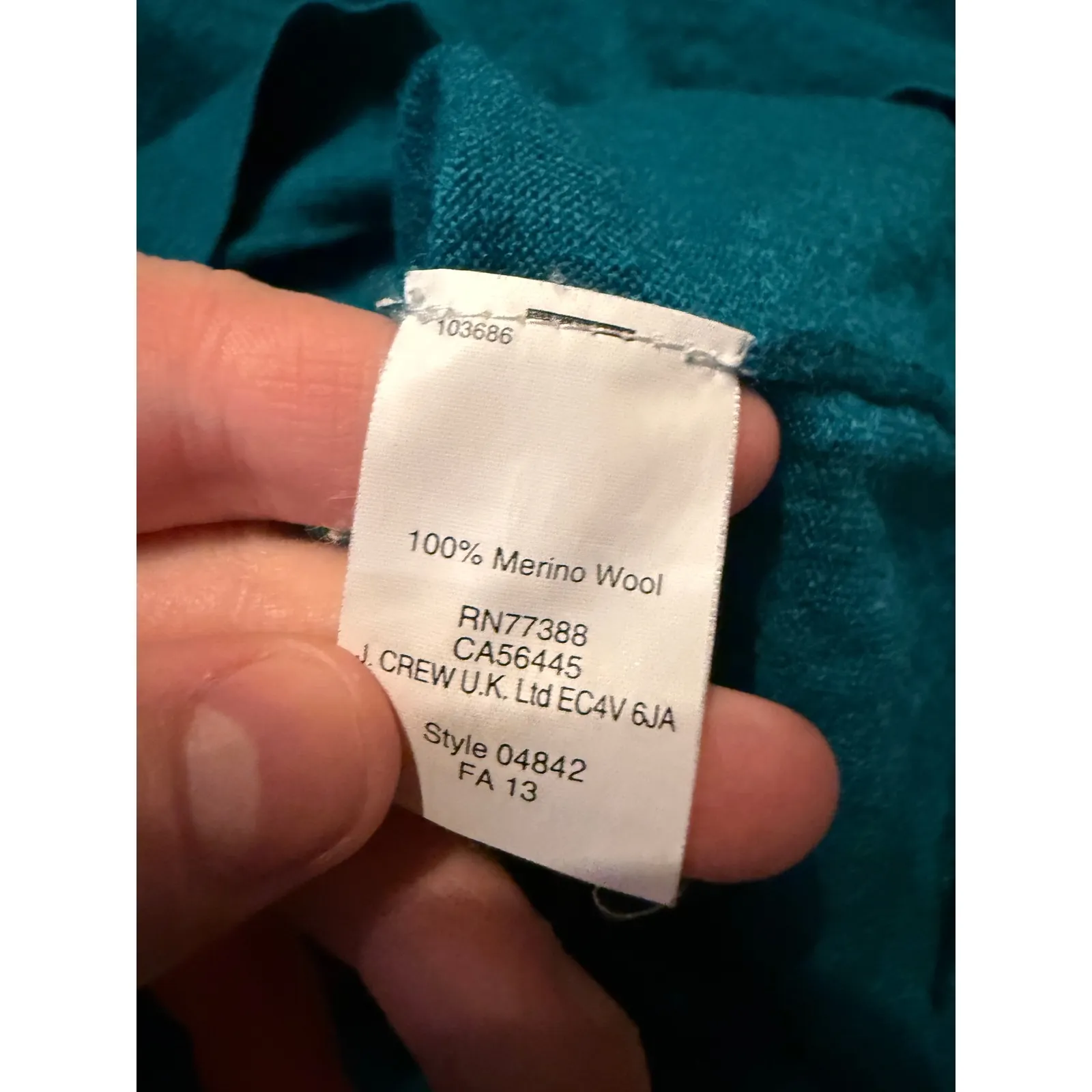 J.Crew Merino Wool Sweater‎ Size XXS Teal V - Image 4