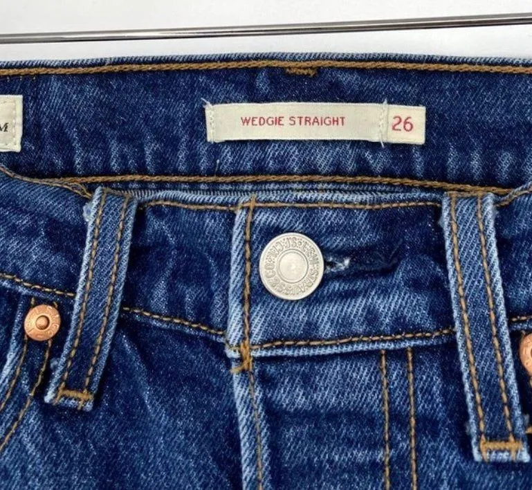 Wedgie Straight Dark Wash High Waisted Cut Off Hem Jeans - 26 - Image 2