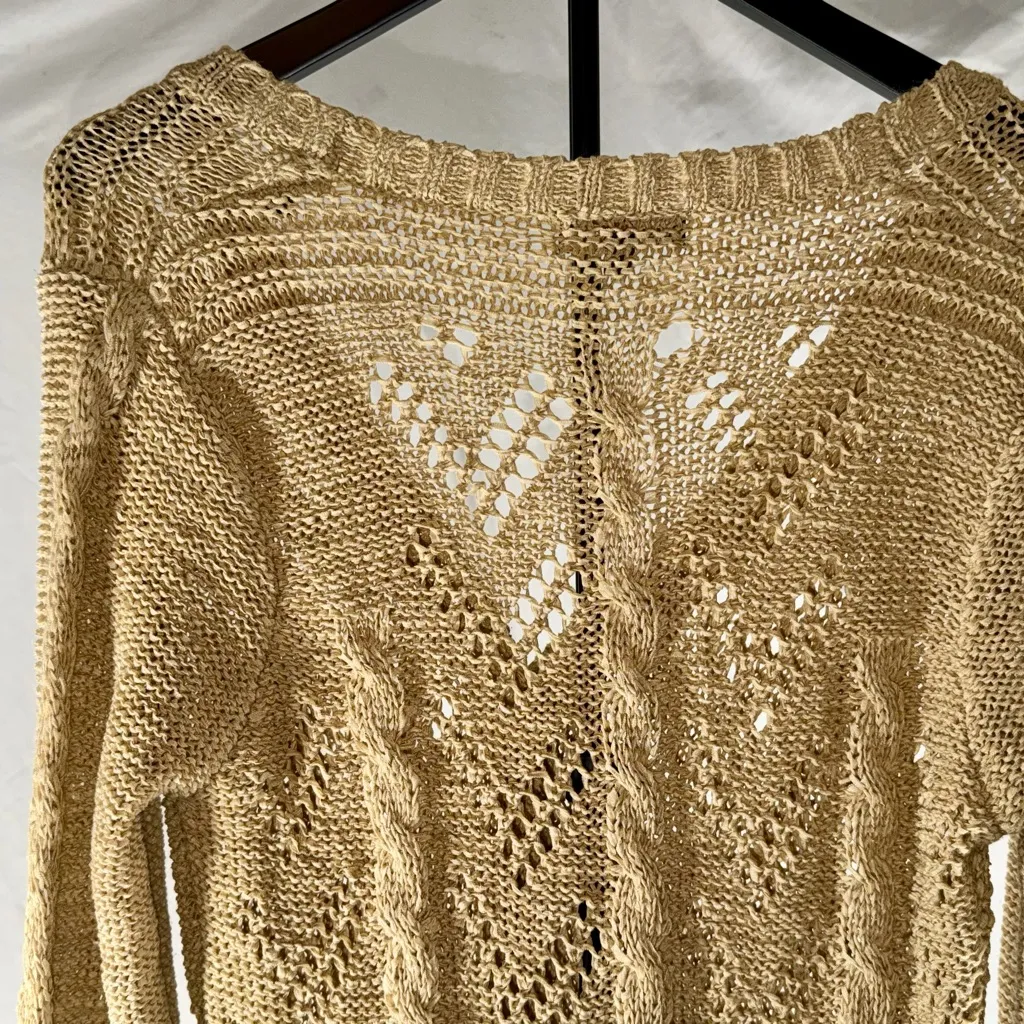 BCBGMaxAzria Beige Long Sleeve Crochet Knit Cardigan Coastal Cowgirl Size Large - Image 12