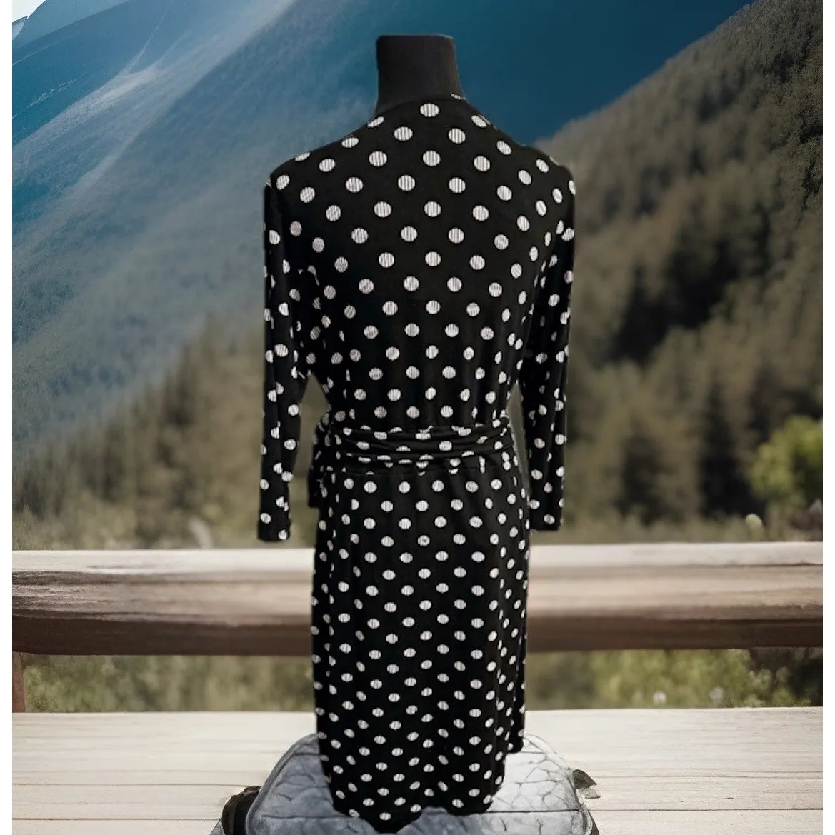 Sade New York Martey Knit Polka‎ Dot Wrap Dress Black/White Women's Size 8 y2k - Image 5