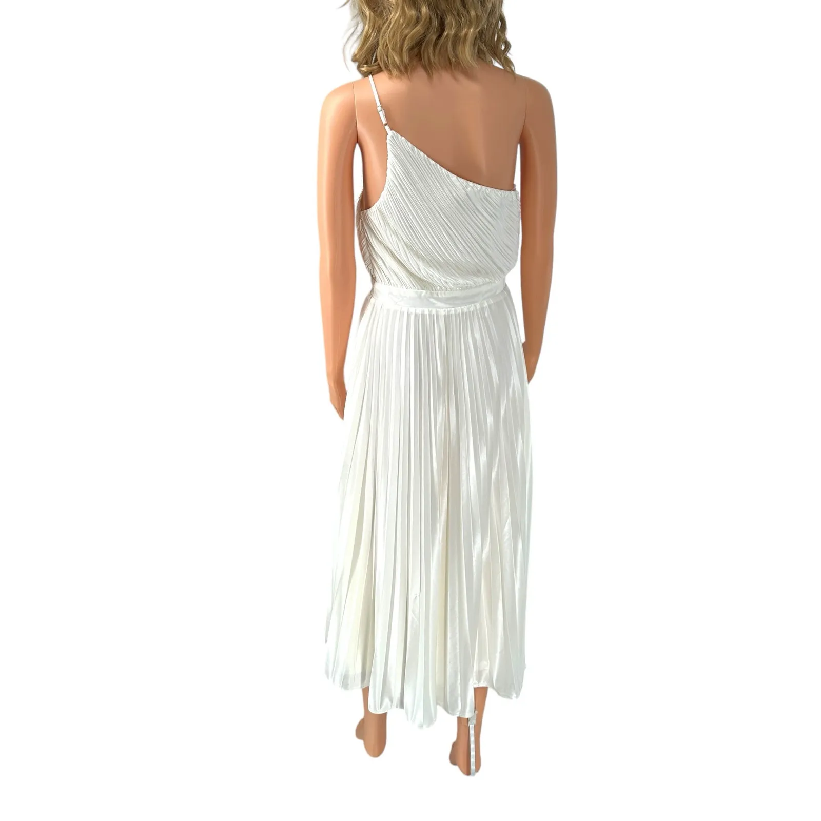 Lulus White One Shoulder Pleated Midi Dress M Grecian Formal Prom Wedding - Image 7