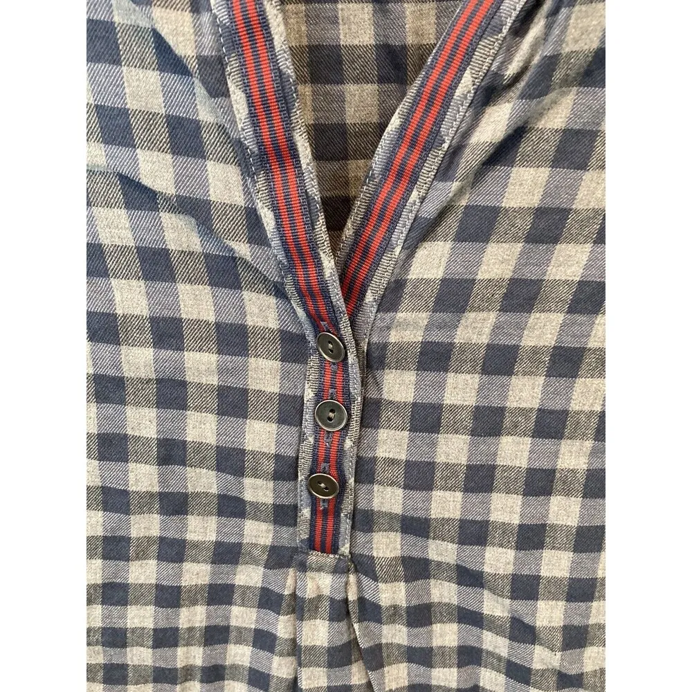 J Jill Women’s Size XS Shirt Popover Gingham Plaid Checked Top Blue Gray - Image 2