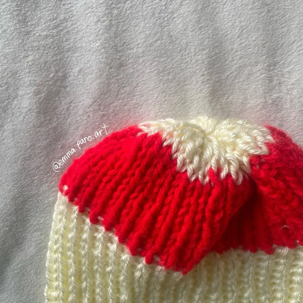 red and cream knit ribbed fisherman beanie hat - Image 7