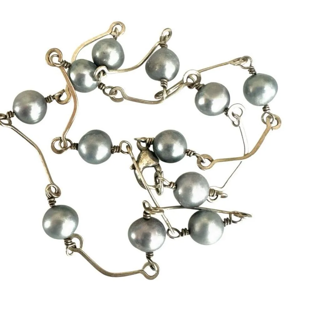 Sterling silver grey pearl choker necklace - Image 5