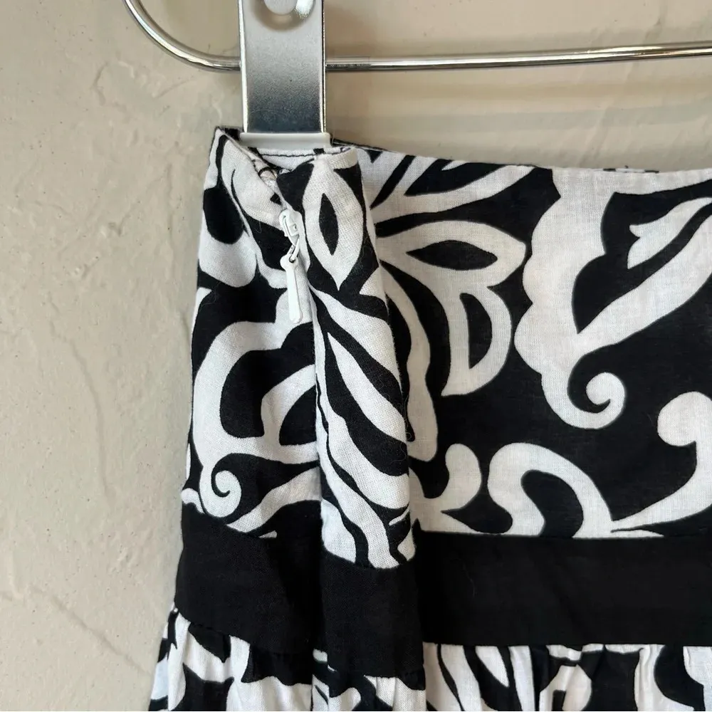 Y2K Tiered Skirt Black White Floral A-line Gothic Classic Full Midi 10p Boho Max - Image 8