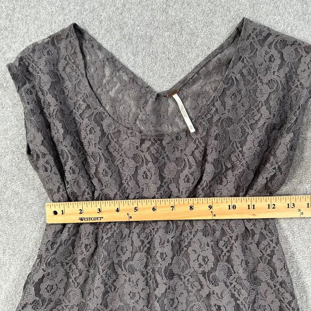 Free People Sheer Gray Lace Mini Dress Size X-Small Coverup Tunic Sleeveless - Image 5