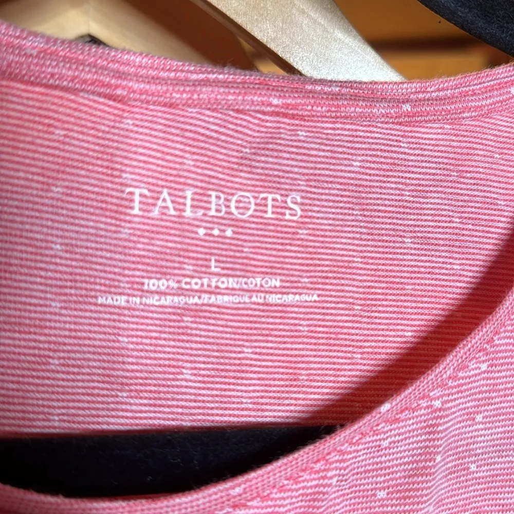 Talbots 100% Cotton Red Stripe Polka Dot LS Top Size Large - Image 3