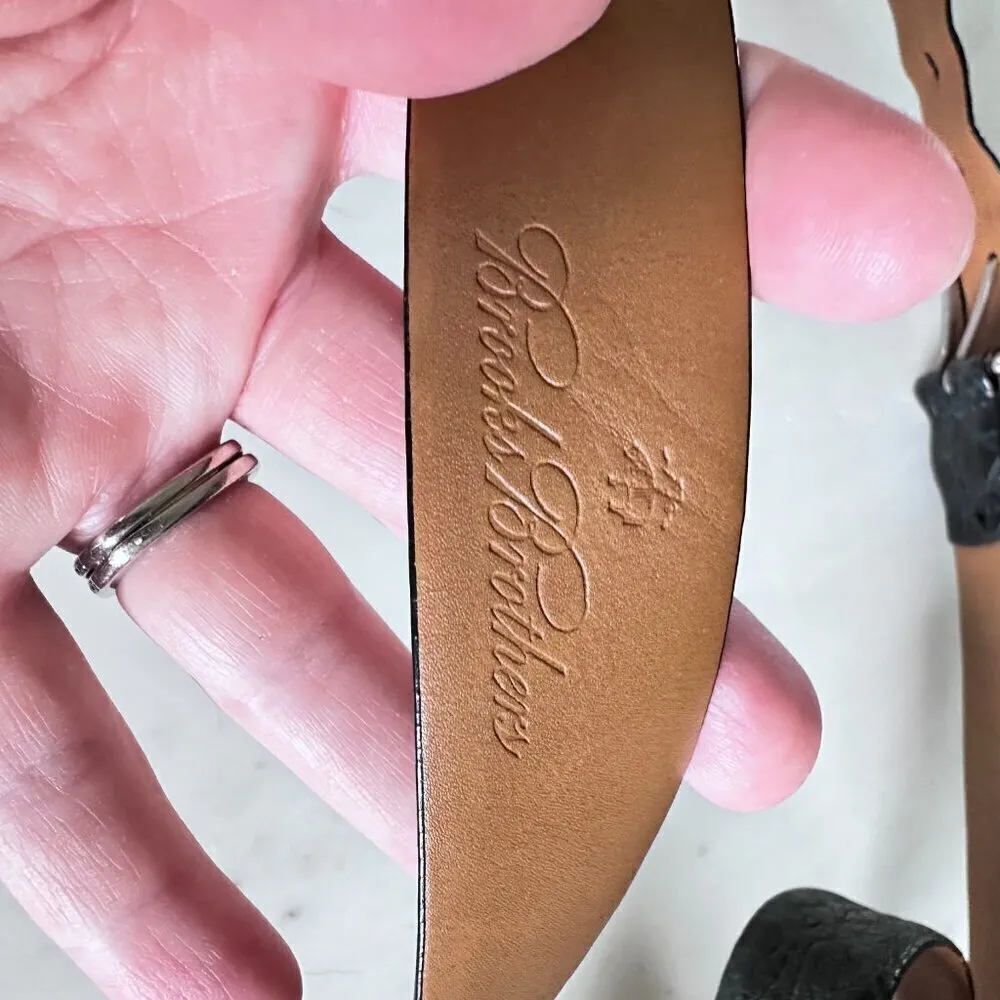 Brooks Brothers‎ Women's Black Croc Embossed Leather Belt with Silver Tone 38 - Image 3