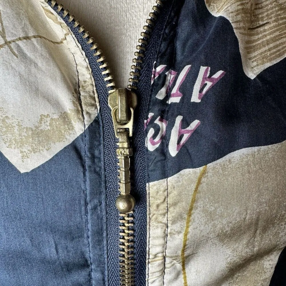 Vintage EVR Silk Bomber Jacket M Travel Print “Across the Atlantic” Cruise Theme Blue Size M - Image 7