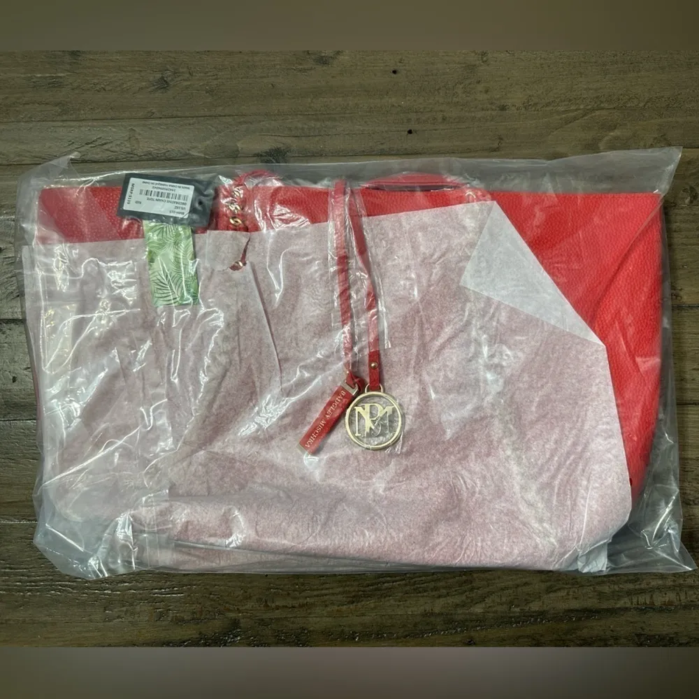NWT Badgley Mischka Decorative Chain Pebbled Tote - Red - Image 4