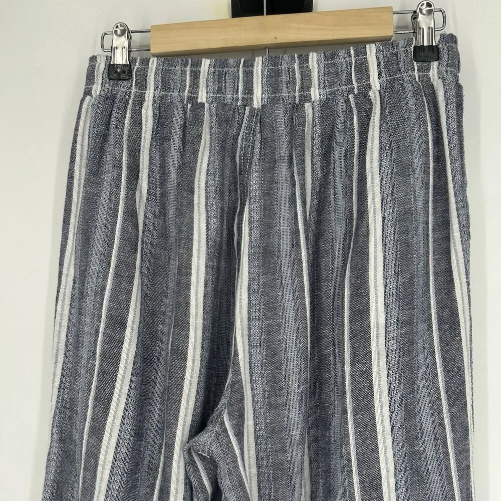 Briggs Linen Blend Wide Leg Pants Blue Stripe Pull On Pockets Casual Size S - Image 6