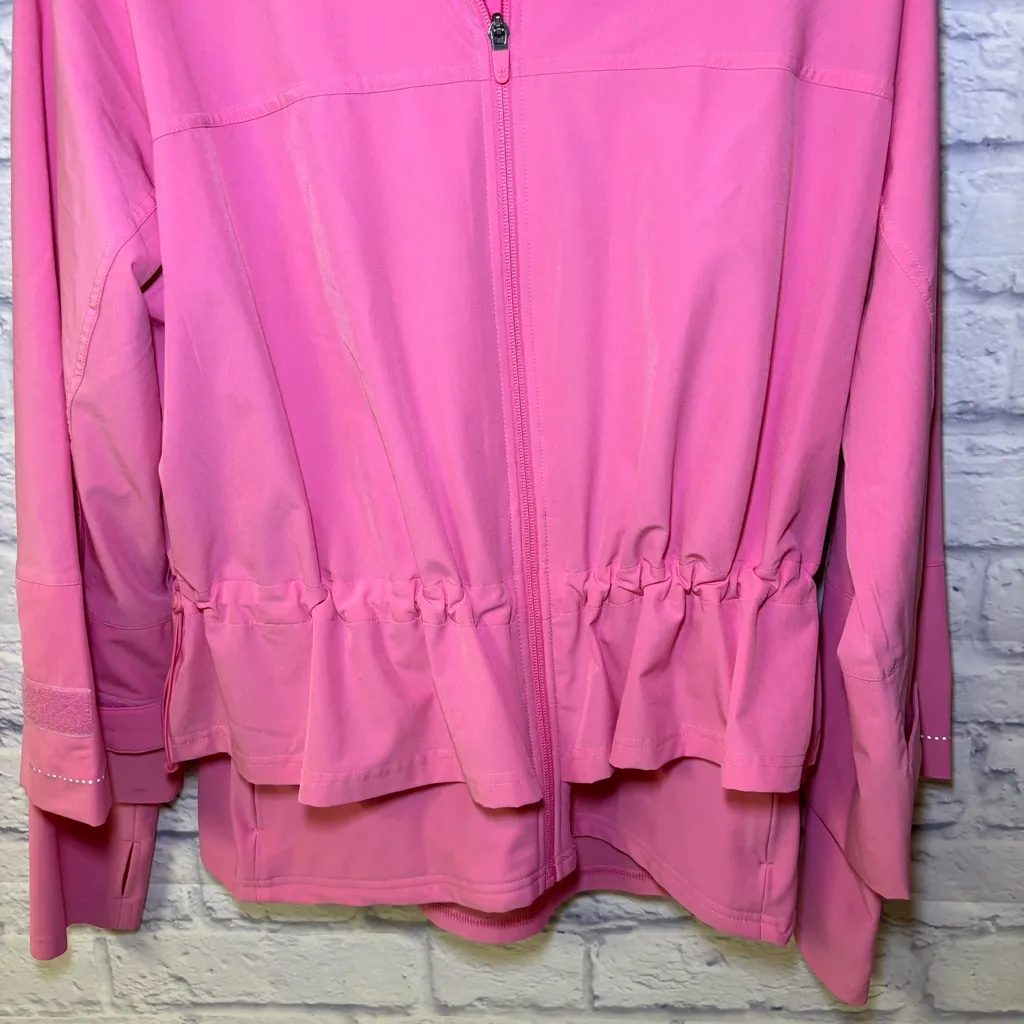 Sweaty Betty Fast Lane Peplum Running Jacket size 12 Pink layered thumbholes - Image 3
