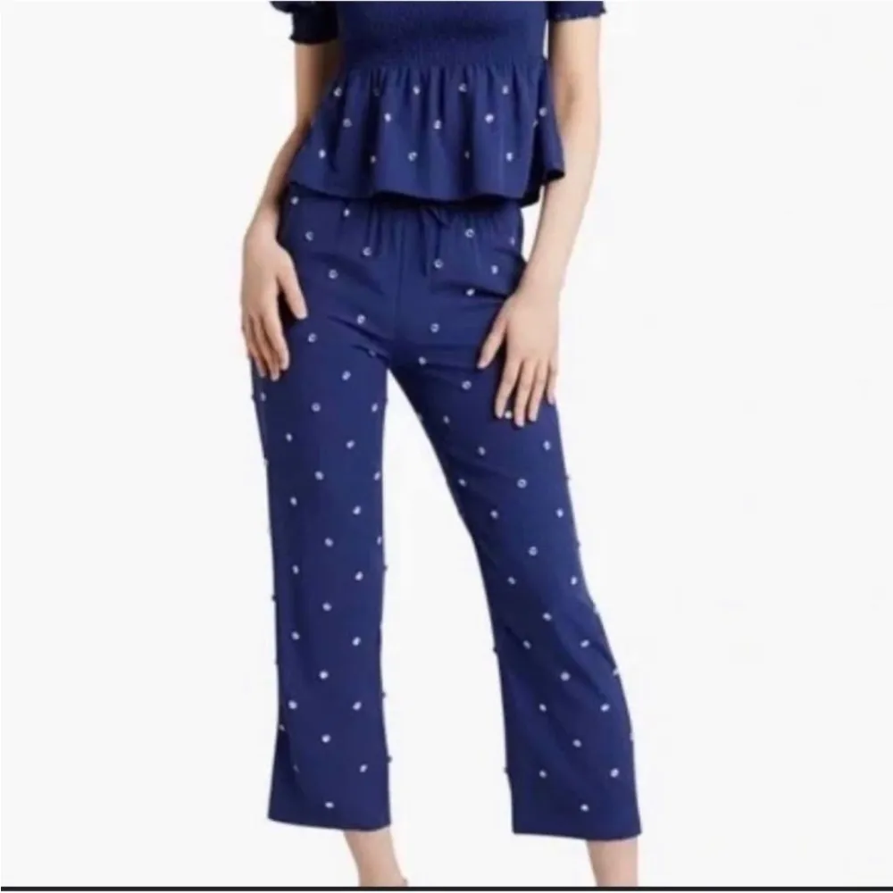 Hill House Navy Blue Beaded Jeweled Pull On Cropped Jammie Pants - Image 10