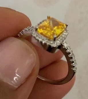 Australian Crystal Square Stone Ring Dipped In White Gold.. Yellow - Image 3